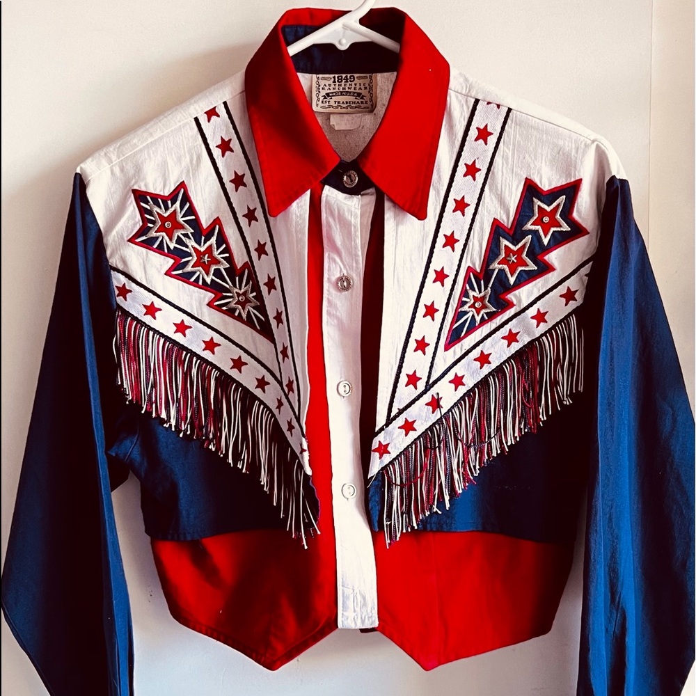 Vintage Western Fringe Crop Shirt - Red, White & Blue